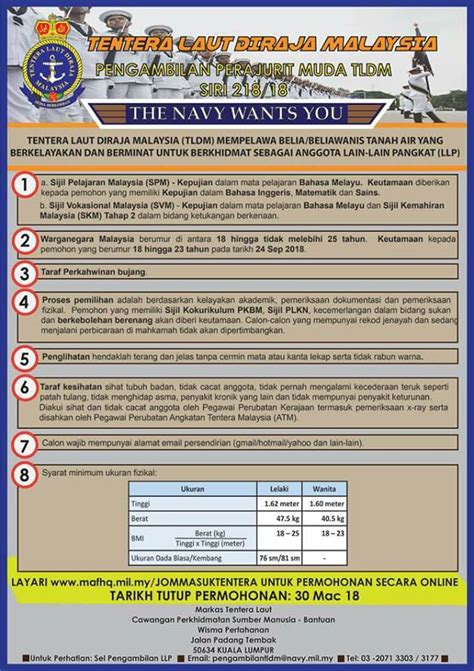 Notis dan surat pemakluman lulus atau gagal permohonan br1m 2018 akan diposkan kepada pemohon selain pemohon boleh membuat semakan keputusan permohonan secara online mulai tarikh yang akan. Pengambilan Terbuka Perajurit Muda TLDM - 30 Mac 2018