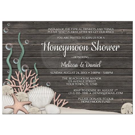 Unlike other honeymoon gift lists, honeyfund.co.uk is free for both couples and guests. Honeymoon Shower Invitations - Rustic Beach and Wood ...