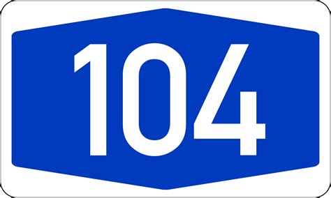 104 (number), a natural number. File:Bundesautobahn 104 number.svg - Wikimedia Commons