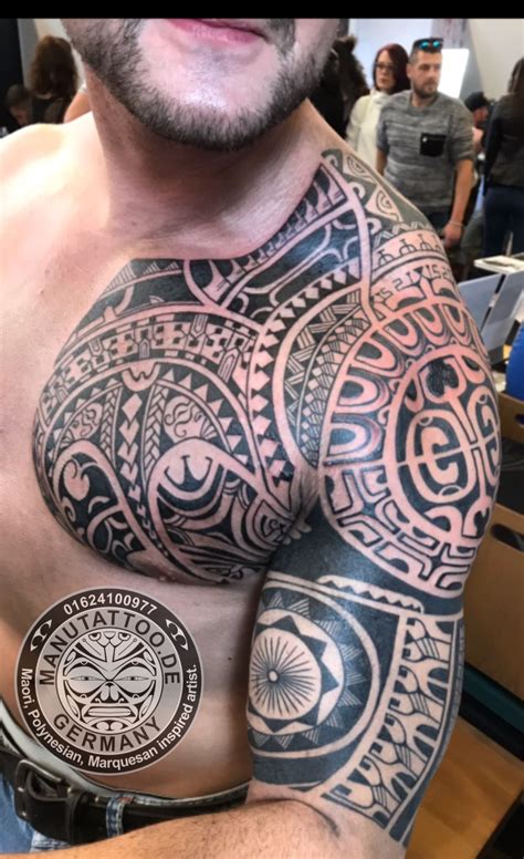 Traditional japanese tattooing an amazing and talented artist. Freehand Marquesan inspired tattoo on chest and half ...