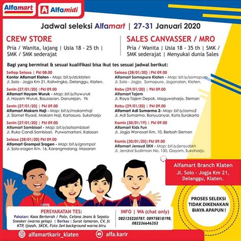 Beranda › lowongan kerja alfamart cabang ttu sebagai crew store oleh terkreatif 05 jul, 2021 posting komentar job vacancy crew store di alfamart wilayah ttu. Lowongan Kerja : Jadwal Seleksi Alfamart / Alfamidi Area SoloRaya & Sleman 27 - 31 Januari 2020 ...