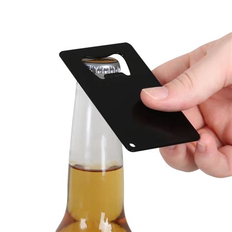This bottle opener is the exact size of a credit card, and fits perfectly in your wallet. Bottle Opener Business Card