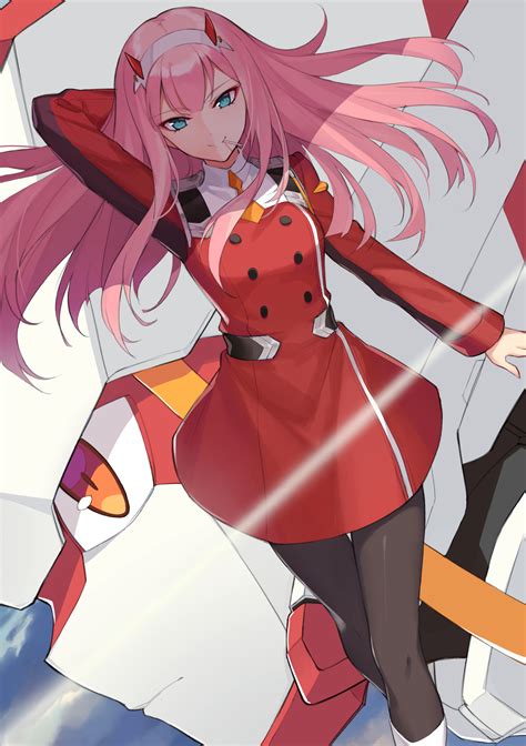 Anime, lollipop, pink hair, anime girls, long hair, arms up. hongchajun darling in the franxx strelizia zero two ...