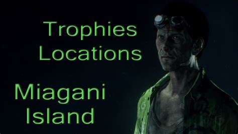 • riddles • trophies • riddler victims • militia shields founders' island: Batman: Arkham Knight - Miagani Island - All Riddler Trophies Locations - YouTube