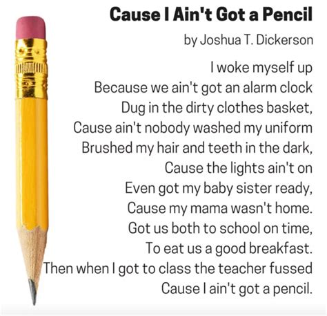 In his poem, cause i ain't got a pencil, joshua t. Greg Edmundson on Twitter: ""Cause I Ain't Got a Pencil ...