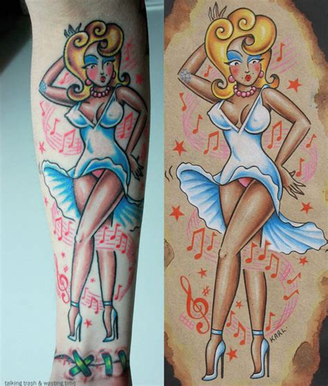 Pencil, pen, brush or digital. Forearm Pin-up girl tattoo inspiration | Now thats Peachy