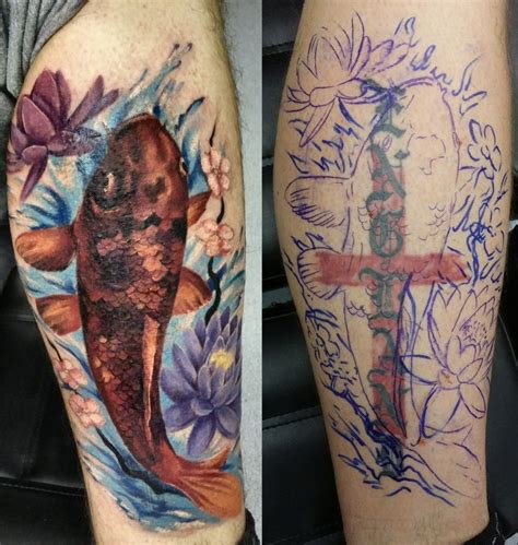 20 pretty awesome cover up flower tattoos inspiringmesh. leg piece coverup tattoo by Justyna Kurzelowska | Dark ...