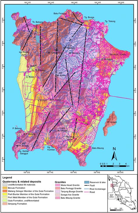 Penang island is the main constituent island of the malaysian state of penang. Geological map of Penang Island. The map was generated ...