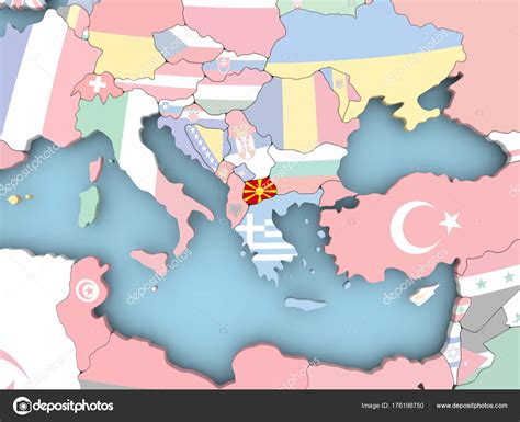 Skopje ist eine der größten städte der nordmazedonien land. Karte von Mazedonien mit Flagge auf Globus — Stockfoto ...