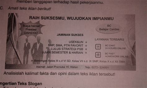 Dalam bahasa indonesia kita sering membahas tentang berbagai macam jenis teks. Amati Teks Iklan Berikut Analisislah Kalimat Fakta Dan ...