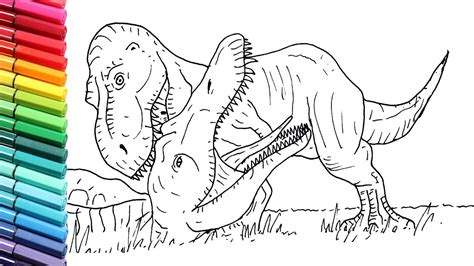 This jurassic world dinosaur coloring books and stickers set will provide many hours of fun. How to Draw T-Rex vs Spinosaur Battle - Drawing and ...