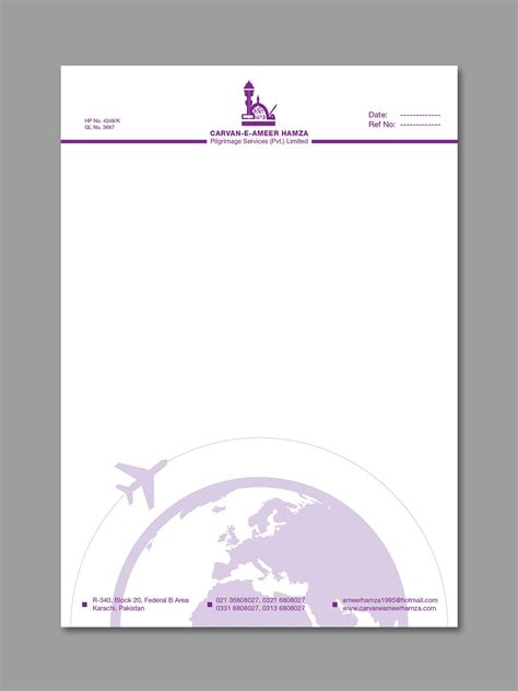 A letterhead or a letterheaded paper is a piece in some cases, a background is included as well. Purple A4 Letter Head Design for Travel Agency | Letterhead design, Company paper design ...