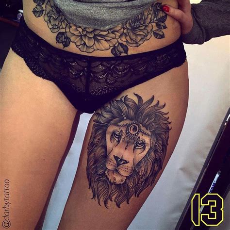 Eternal tattoo ink supply store. Cute Lion with head jewel tattoo. | Thigh tattoo, Thigh ...