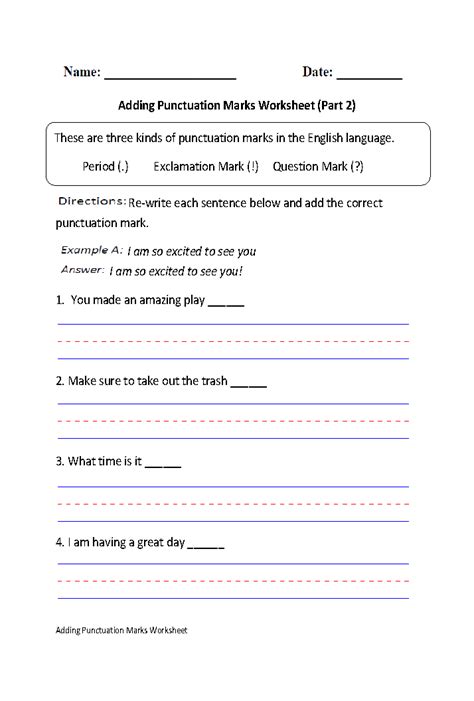 punctuation worksheets adding punctuation marks