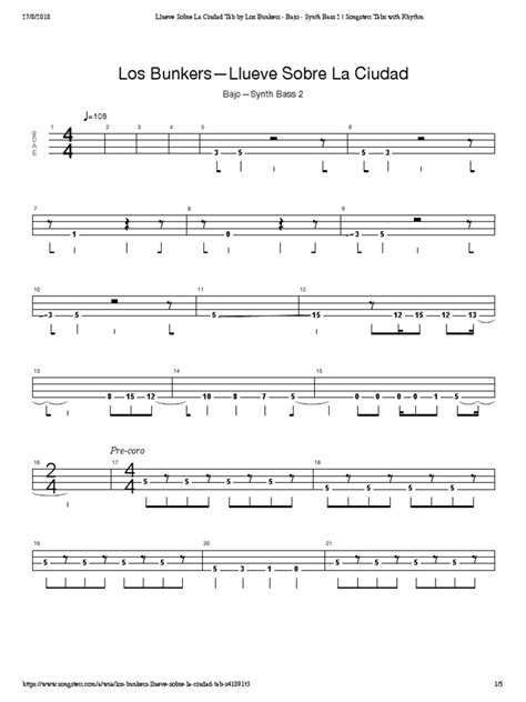 Songsterr is a great little site containing thousands upon thousands of tablature entries or 'tabs' for popular rock/metal/pop songs. Llueve Sobre La Ciudad Tab by Los Bunke...th Bass 2 ...