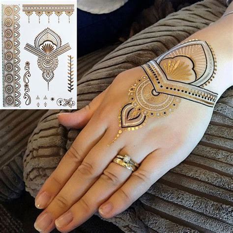 All our temporary tattoo online products are made of environment and skin friendly ink and paper. India Heidi Henna Metallic Flash Tattoos | Gold tattoo, Flash tattoos gold, Tattoo sticker gold