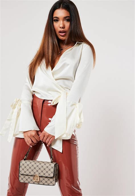Satin play hot girls playing with their satin clothes. White Satin Tie Side Blouse | Missguided