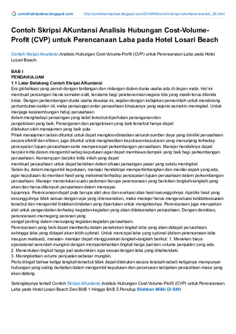 Cost volume profit (cvp) analisis biaya volume laba/bvl (cost (cost volume profit analysis/cvp ) merupakan suatu alat yang sangat berguna untuk engan pengertian dan asumsi seperti diatas maka ika sala! (PDF) Contoh Skripsi AKuntansi Analisis Hubungan Cost ...