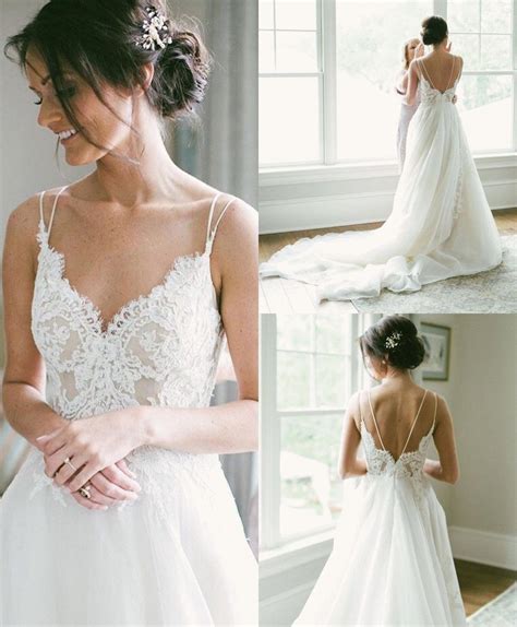 Free delivery and returns on ebay plus items for plus members. A-Line Spaghetti Straps Backless Wedding Dress with Lace ...