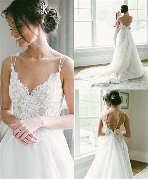 You'll walk down the street proud of how you look. A-Line Spaghetti Straps Backless Wedding Dress with Lace ...