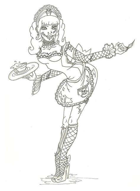 See more ideas about pin up tattoos, tattoos, pin up. Outline zombie pin up waitress tattoo design ...