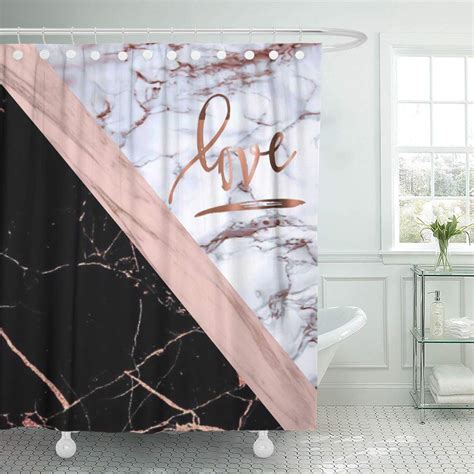 This master bathroom by mia rao design with double vanity features shiny white marble on the floor and walls, with an interesting contrasting wall in black. CYNLON Pink White Rose Marble Love Gold Black Stripe ...