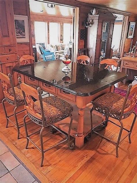 Though the name suggests bar. Kitchen Island with 6 oak back bar stools # ...