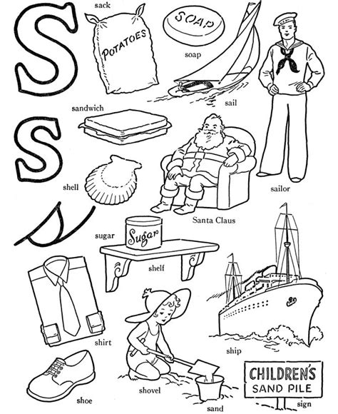 Check list of words that start with mis. Letter S object coloring page. | Alphabet coloring pages ...