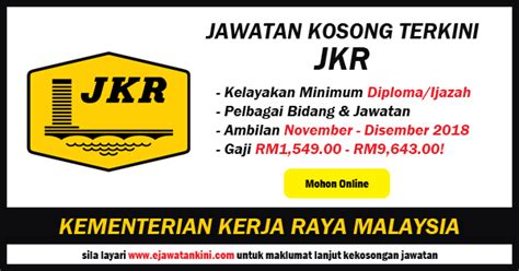 Senarai jawatan kosong terkini (klik sini). Jawatan Kosong Terkini di Jabatan Kerja Raya Malaysia (JKR ...