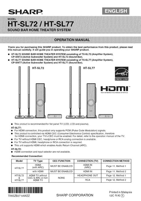 We did not find results for: Sharp Home Theater System HT-SL72 User Guide ...