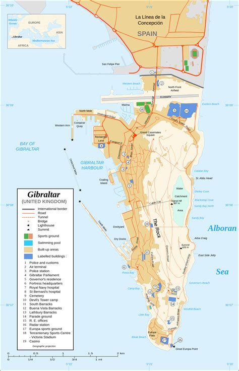 Gibraltar, colloquially known as the rock or gib, is an overseas territory of the united kingdom at the gibraltar international airport or north front airport is the civilian airport that serves the british. Karte - Gibraltar - 2,020 x 3,140 Pixel - 1.04 MB ...