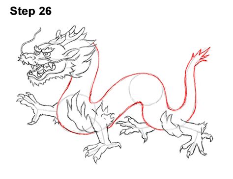 Before you draw anything else draw a vertical line that will be the middle of the dog's head and draw a horizontal line intersecting with it. How to Draw a Chinese Dragon