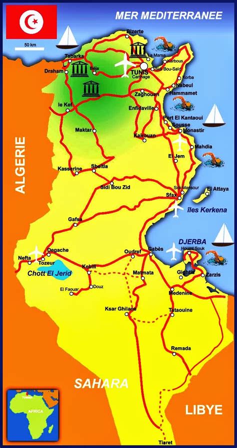 Map shows the basic distance between locations 2: About Tunis - Tourism and Travel