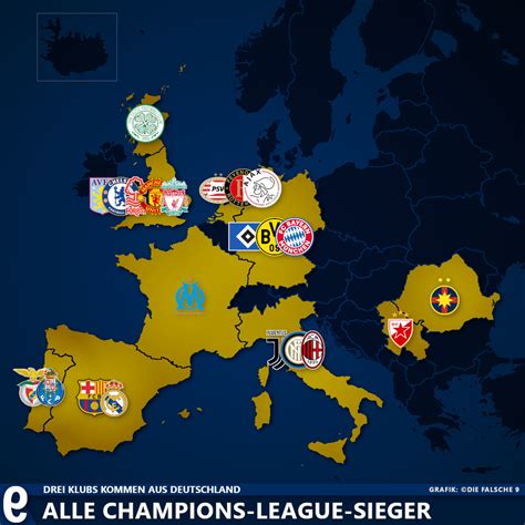 In der rechten spalte werden die vereine mit den meisten. Landkarte: Champions-League-Sieger - Die falsche 9