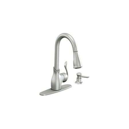 It has a modern look to it punctuated with its finish options. Moen CA87006SRS Spot Resist Stainless Kitchen Faucet with ...