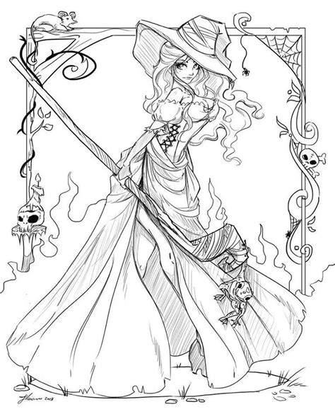 Witch coloring pages to print. Witch Art Coloring Page for Adults | Witch coloring pages ...