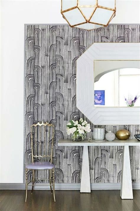 #wallpaper #kelly wearstler #modern #design #tribal #wallcovering #grafito #interiordesign #interior design #iconic #graphic #architecture #on trend #hot #collection #builtbeauty #built beauty. Kelly Wearstler Crescent Wallpaper in Ebony/Cream ...