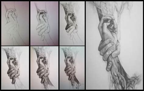Hand holding a pen on white background from polygonal black lines and dots. Step by step - Holding hands pencil drawing #beinspired ...