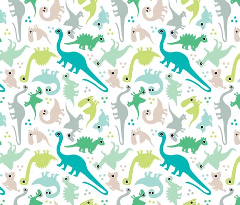 Animals of the past ancie. Cute baby boy pastel dinosaur fantasy series fabric by ...