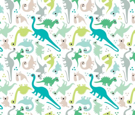 Animals of the past ancie. Cute baby boy pastel dinosaur fantasy series fabric by ...