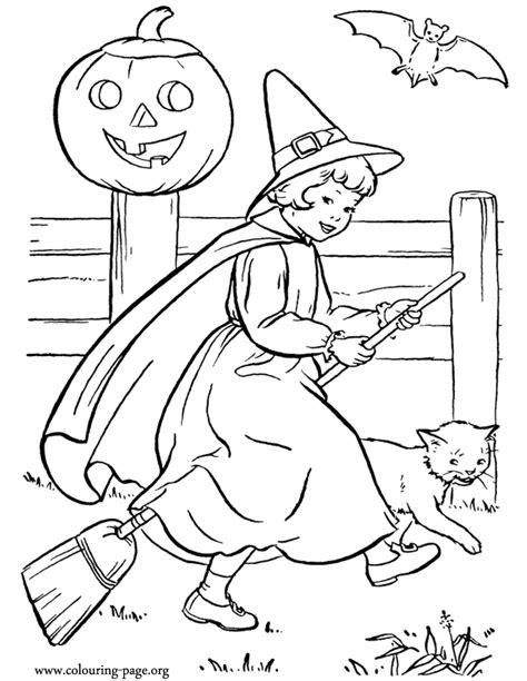 Witch coloring pages for adults. Halloween - Halloween witch with a broom coloring page