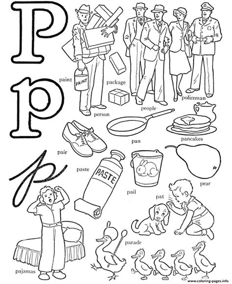 The parrot is green in color. P Words Free Alphabet S6040 Coloring Pages Printable