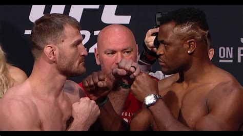 Francis ngannou qui endort stipe miocic au début du 2eme round 🤯 quel monstre !!! Francis Ngannou vs Stipe Miocic Faceoff Staredown l UFC ...