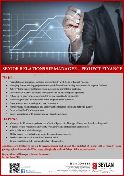 This job involves tracking data related to how the business interacts with service suppliers, raw material providers, and other partners. Seylan Bank - Senior Relationship Manager Job Vacancies