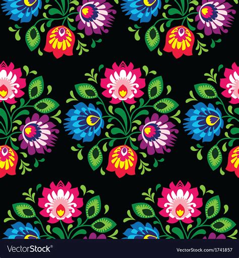 Polish pottery from manufaktura comes at three levels of design expertise: Seamless traditional floral polish pattern Vector Image