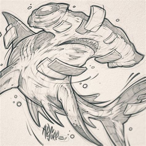 Easy, step by step hammerhead shark drawing tutorial. Hammerhead shark pencils —— | Shark illustration, Shark ...