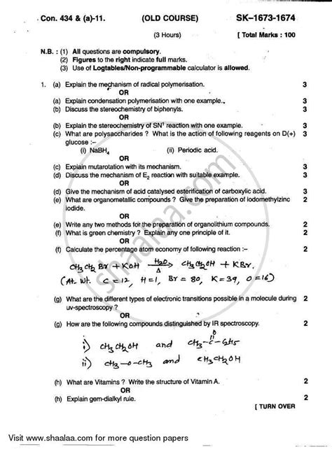 Paper 3 (extended theory), maximum mark 80. Organic Chemistry 2010-2011 B.Sc Chemistry Semester 5 ...