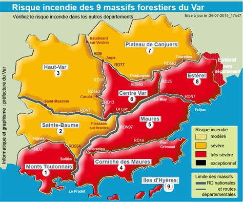 Le préfet du var a indiqué que 450 pompiers étaient mobilisés contre les flammes. Six massifs du Var en risque d'incendie très sévère pour ...