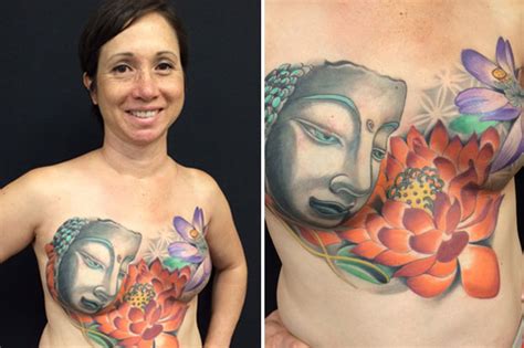The design is initiated thin and then spread broad, coming downward, giving it an umbrella effect. Breast cancer survivor gets giant Buddha tattoo over ...