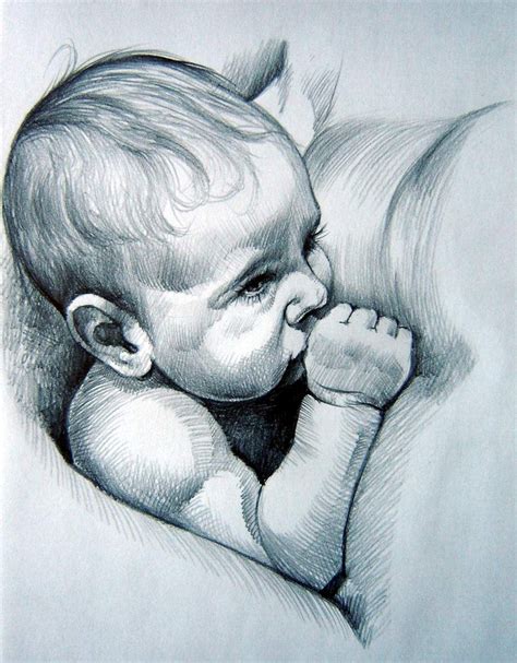 Color pencil of my baby pic. pencil drawing baby anatomy expression tenderness care hug ...